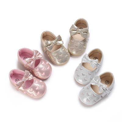 LAFEGEN Baby Girls Mary Jane Flats with Bownot Non Slip Soft Sole PU Leather Newborn Infant Toddler First Walker Cirb Dress Shoes(12-18 Months Toddler 16 Silver)