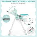 BABY JOY High Chair for Babies & Toddlers, Foldable Highchair with Adjustable Backrest/Footrest/Seat Height, Double Removable Trays, Detachable Seat Cushion, 4 Lockable Wheels (Green)