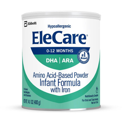 EleCare infant formula powder canister on a white background