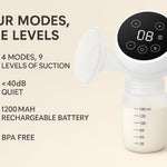 Hands-Free Electric Breast Pump – 4 Modes, 9 Suction Levels, Ultra-Quiet 35dB, Rechargeable, BPA-Free Silicone, Portable & Lightweight