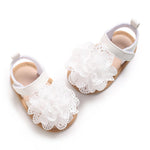 Covvoliy Infant Baby Girls Sandals PU Leather Non-slip Open Toe Summer Sandals Flower Toddler First Walkers Shoes (White Flower, 0_months-6_months)
