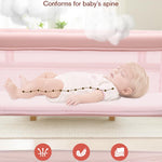 JevrJeur Baby Bassinet, Bedside Bassinet for Baby, Bassinet Bedside Sleeper with Mattress, Storage Basket and 4 Auto-Lock Wheels, Full-Mesh Sides, Bedside Mini Crib for Newborn (Pink)