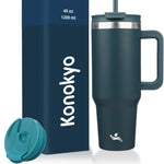30 oz Tumbler with Handle and 2 Straws,2 in 1 Lid Insulated Water Bottle Stainless Steel Travel Coffee Mug,Blue Haze