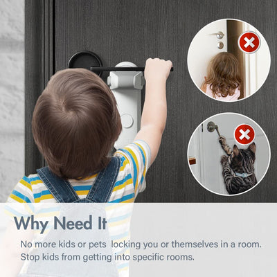 EUDEMON Childproof Door Lever Lock, Baby Safety Door Handle Lock, Easy to Install and Use Adhesive no Tools Need or Drill (White, 2 Pack)