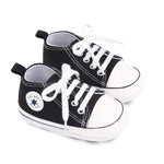 KKIIDDSS Unisex Baby Girls Boys Canvas High-top Shoes, Newborn Infant Anti-Slip Soft Sole Frist Walking Breathable Sneakers (A01/Black Rubber Sole,6-12 Months)