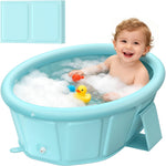 Baby Bathtub with Inflatable Top Edge, Extra Stable Infant Bath Tub, Collapsible & Portable for Baby Bath Time, No Tilt Design for 12M-6Y Newborn, No Assembly for Travel Shower