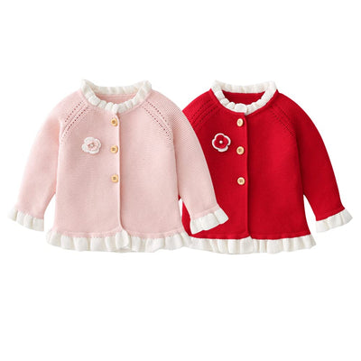 Baby Girls Fall Winter Cardigan Sweater Long Sleeve Button Knitted Outwear Tops Toddler Girl Clothes Princess Pink