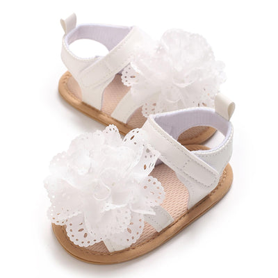 Covvoliy Infant Baby Girls Sandals PU Leather Non-slip Open Toe Summer Sandals Flower Toddler First Walkers Shoes (White Flower, 0_months-6_months)