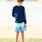 RuggedButts® Baby/Toddler Boys Navy Long Sleeve UPF 50+ Sun Protective Rash Guard Surf Swim Shirt - 6-12m