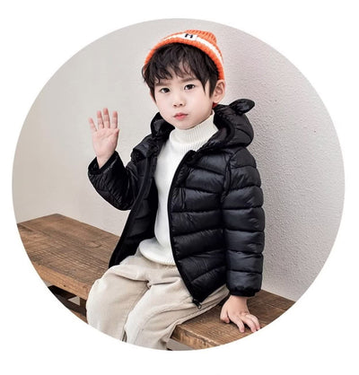 Achiyi Winter Coats Puffer Padded Jacket for Toddler Boys Girls Kids Light Outwear Cute Bear Ears with Hoods Clothing Black 80, 6-12 Months