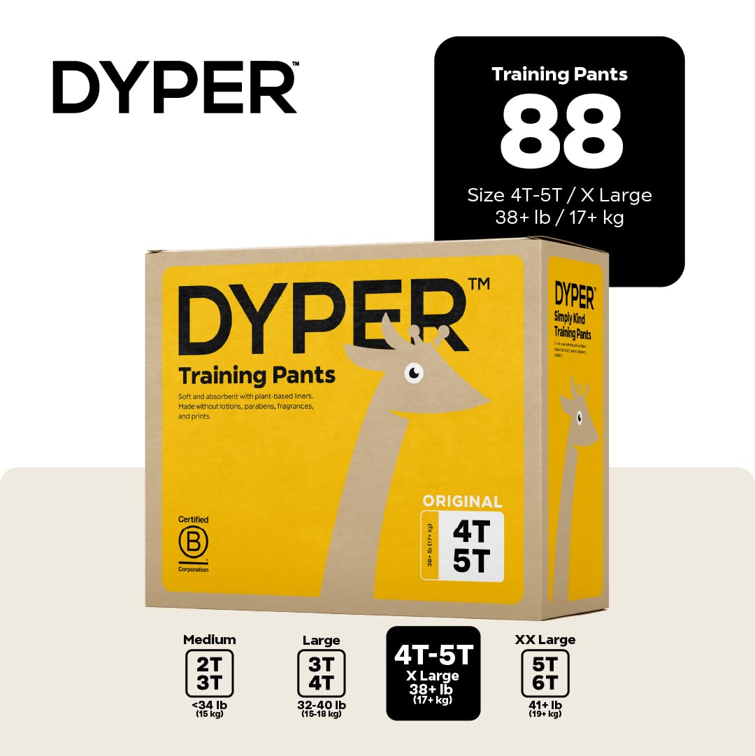 DYPER Toddler Training Pants 4T-5T for Boys & Girls Hypoallergenic,Unscented, Plant-Based & Perfect for Sensitive Skin, Leakproof Potty Training Pants for Day & Overnight Protection