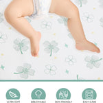 4 Pack Mini Crib Sheets Fitted - 38"x26" Pack and Play Sheets for Playard Mattress, Portable Mini Crib | Soft & Skin Friendly Pack N Play Sheets for Boys Girls (Clover & Moon Star)