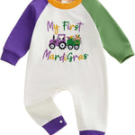 BeQeuewll Newborn Baby Boy Mardi Gras Outfit Infant Sweatshirt Jumpsuit Rompers Babys Spring Carnival Clothes