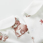 pureborn Baby Girls Bodysuit Peter Pan Collar Bubble Romper Long Sleeve Cotton One-Piece Outfit Mushroom Bear 0-3 Months