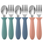 Pimoys 6 Pieces Toddler Utensils, Kids Silverware Set with Plastic Handle Stainless Steel Children Forks and Spoons, Dishwasher Safe