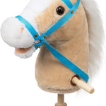 HollyHOME Stick Horse Plush Handcrafted Hobby Horse on a Stick with Wood Wheels Real Pony Neighing and Galloping Sounds for Kids Toddlers Dark Brown 36 Inches(AA Batteries Required)