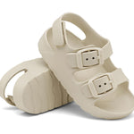 INMINPIN Toddler Boys Girls Buckle Sandals Comfort Open Toe Sandal with Adjustable Back Strap, Beige, 4 Toddler