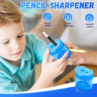 4 Packs Pencil Sharpeners with Lid, Dual Holes Compact Colored Handheld Pencil Sharpener, Colored Handheld Pencils Sharpener for Kids Adults Students Classroom Office Back to School Supplies (Oval)