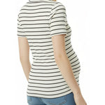 Motherhood Maternity Women's Short Sleeve Crew Neck Side Ruching Pregnancy Tee Shirt, Vanilla/Black Stripe, Large