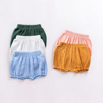RUKOSU Baby Girls Boys Bloomers Newborn Toddler Kids Unisex Cotton Linen Shorts Solid Color Cute PP Pants 3PCS Set White Blue Green 6-9 Months