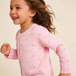 Miccina Baby Girls Cardigan Sweater Infant Toddler Knit Button Up Jacket Newborn Lace Trim Outfit Cotton Tops Pink