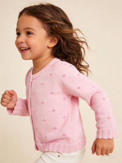 Miccina Baby Girls Cardigan Sweater Infant Toddler Knit Button Up Jacket Newborn Lace Trim Outfit Cotton Tops Pink