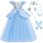 DLLYING Cinderella Dresses For Girls Little Kids Toddler Princess Fancy Dress Up Clothes + Accessories Halloween Christmas Carnival Birthday Party Role Play Cosplay Costume Blue 7-8 Years