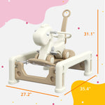 Qaba 5 in 1 Kids Rocking Horse for Toddlers, Kids Spring Rocking Toy Balance Bike Push Cart with Detachable Base, Horse-Shaped Rocker with Safety Guardrails, Footrests, Push Handle, Cream White