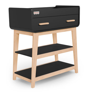 Dream On Me Fisher Price Baby Changing Table, Matte Black Vintage Oak – Greenguard Gold & JPMA Certified, Wooden Nursery Dresser with Storage Shelves – Compact, Sturdy & Easy-to-Clean Design
