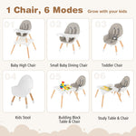 BABY JOY 6 in 1 High Chair, Convertible High Chairs for Babies and Toddlers/Booster Seat/Table and Chair Set, Infant Wooden Highchair w/ 5-Point Harness, 4-Position Removable Tray & PU Cushion (Gray)