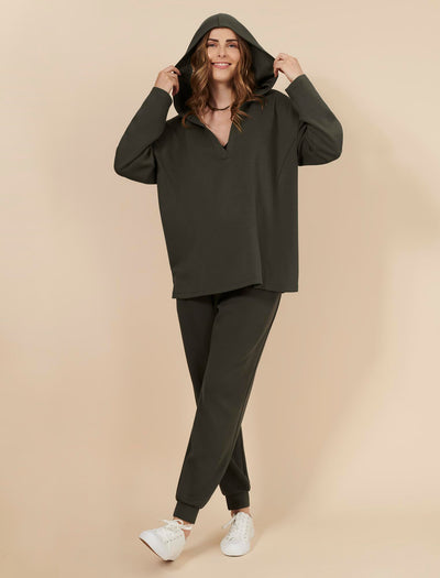 Motherhood Maternity Women's Long Sleeve V-Neck Scuba Pullover Nursing Hoodie, Deep Depths, X-Large