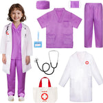 Meland Doctor Costume for Girls - Kids Scrubs with Lab Coat & Carry Bag, Doctor Dress Up for Halloween, Career Day Role Play