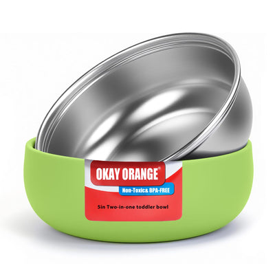OKAY ORANGE Non-Toxic Toddler Bowls with Non-Slip Base | Stainless Steel Baby Bowls for Kids | 5 Inch BPA-Free Dishwasher Safe Bowls | Mess-Free Feeding Supplies | 1-Pack Set
