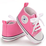 KKIIDDSS Unisex Baby Girls Boys Canvas High-top Shoes, Newborn Infant Anti-Slip Soft Sole Frist Walking Sneakers (A01/Pink,6-12 Months)