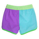 RUGGEDBUTTS Boys UPF50+ Sun Protected Stretch Dolphin Hem Swim Trunks - Neon Bright Aqua Color Block, 3-6m