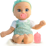 Sam 15" Realistic Soft Body Baby Doll with Open/Close Eyes with Bottle, Pacifier, Headband, & Mint Outfit, Ages 18M+