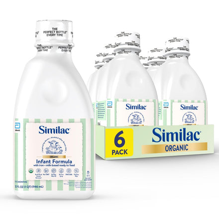 Similac organic infant formula bottles and packaging on a white background