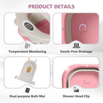 MoreFeel Foldable Baby Bathtub with Thermometer - 4-in-1 Grow-with-Me Collapsible Infant Tub (Newborn to Toddler) with Adjustable Mesh Sling - Space Saving Design