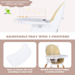 BABY JOY Convertible Baby High Chair, 3 in 1 Wooden Highchair/Booster/Chair with Removable Tray, Adjustable Legs, 5-Point Harness, PU Cushion and Footrest for Baby, Infants, Toddlers (Beige)