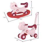 LLparty 4 in 1 Rocking Horse for Toddlers 1-3 Years Old, Baby Rocking Toy Fun Birthday Gift for 1+ Girls, Ride on Toy with Detachable Balance Board and Footrest, Balance Bike with Push Handle, Pink