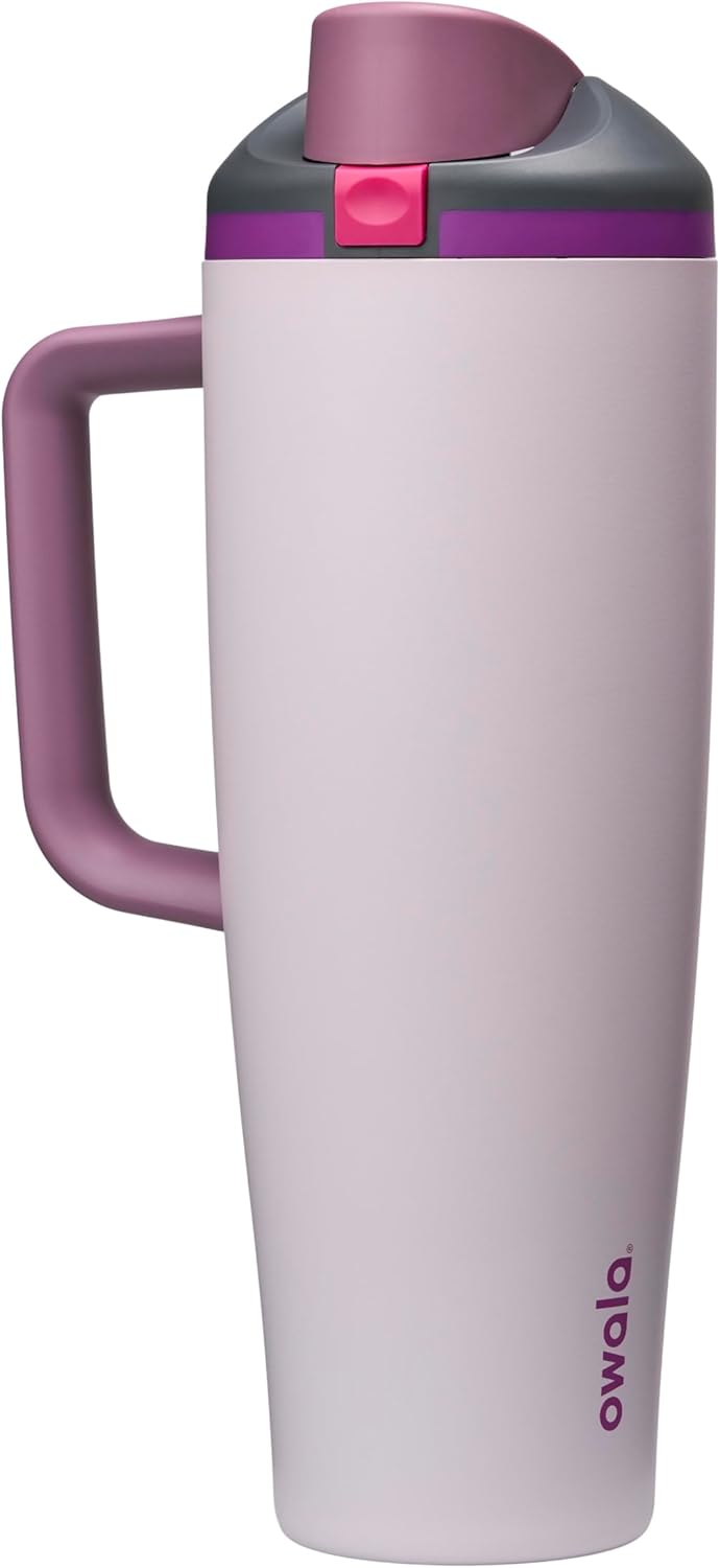 Owala FreeSip Tumbler Insulated Stainless Steel Water Bottle with Built-in Straw and Side Handle, For Travel, Work, School, and Sports, 40oz, BPA Free, Leak Proof, Black Cherry