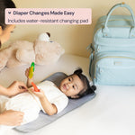 BabbleRoo Leather Diaper Bag Backpack - Baby Essentials Travel Baby Bag, Multi function, Waterproof, with Changing Pad, Stroller Straps & Pacifier Case – Unisex, Powder Blue
