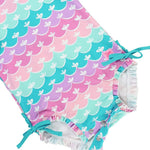 RuffleButts Baby Girls UPF 50+ Sun Protection Novelty Print Long Sleeve One Piece Rash Guard Swimsuit with Zipper - Mermaid/Aqua, 6-12m