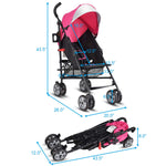 BABY JOY Lightweight Stroller, Compact Travel Stroller, Infant Stroller w/Adjustable Backrest & Canopy, Cup Holder, Storage Basket, 5-Point Harness, Easy Fold, Umbrella Stroller for Toddler, Pink