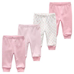 Unisex Newborn Baby Cotton 4-Pack Pants Embroidery Pringting Casual Leggings 0-24 Months for Boys and Girls Pink
