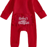 My First Christmas Baby Girl Outfit Long Sleeve Footed Romper Christmas Onesie Zipper Jumpsuit Newborn Clothes