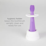 Ubbi 360° Baby Training Toothbrush with Safety Shield and Cover, Food-Grade Platinum Silicone, Gentle Cleaning for Infants, Smoothie Purple