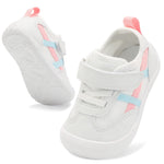 Scurtain Baby Shoes Boy Girl First Walking Shoe Infant Crib Breathable Sneakers Lightweight Barefoot Walking Shoes for Babies Toddler White Shoes Size 12-18 Months