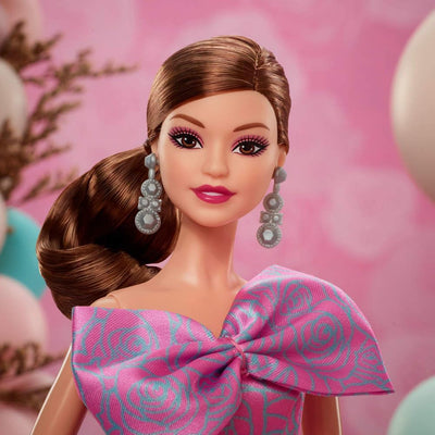 Barbie Signature Birthday Wishes Doll, Collectible Fashion Doll in Satiny, Pink Dress with Wavy Brown Hair and Giftable Packaging
