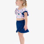 RuffleButts Girls Swim Bow Skirt Cover-Up - Navy, 12/14